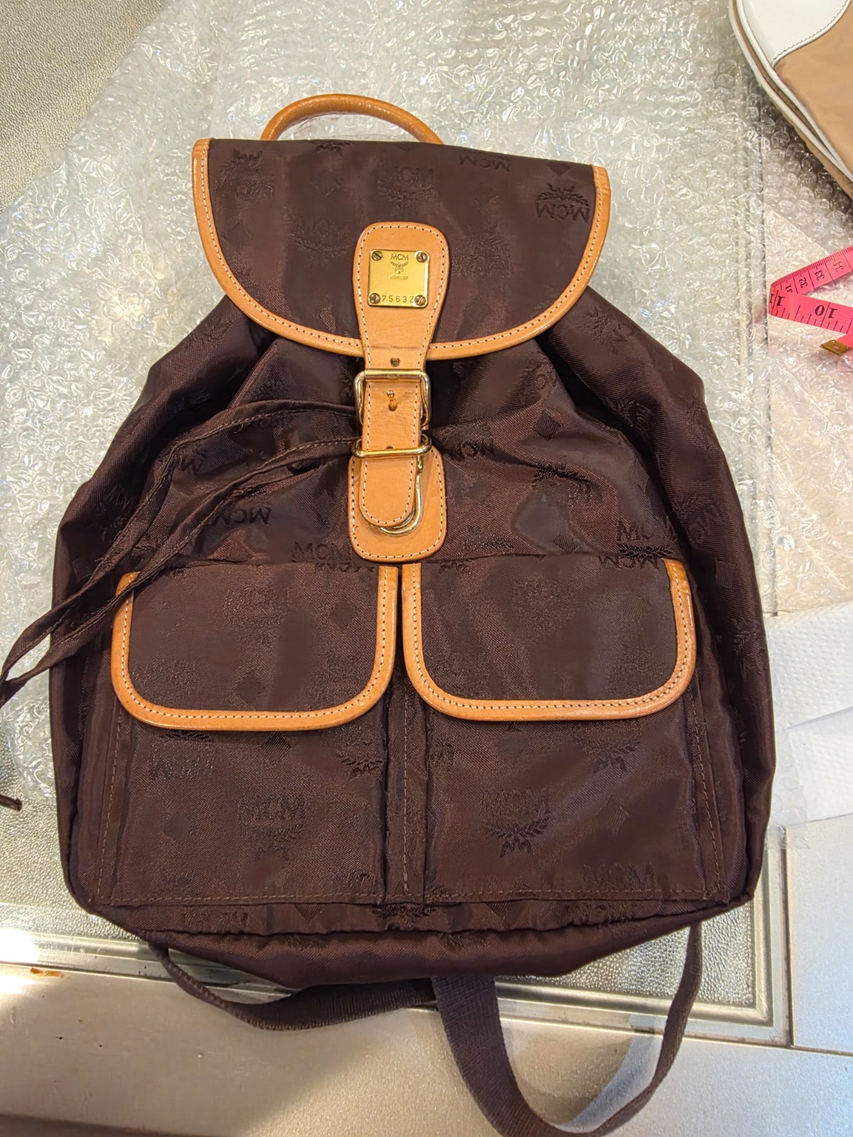 MCM Visetos Brown Nylon Leather Monogram Backpack