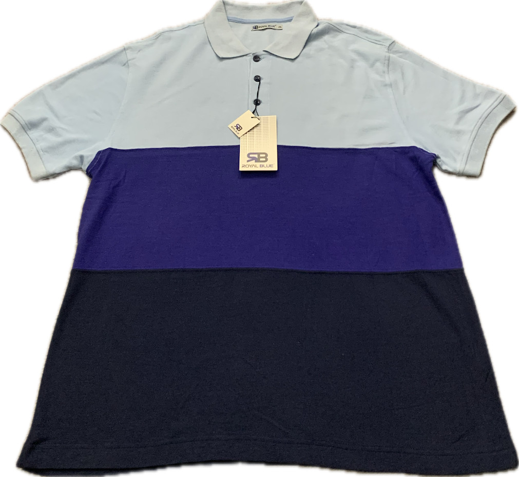 Royal Blue Vintage Y2K Mens Polo 2XL Blue Colorblock Striped