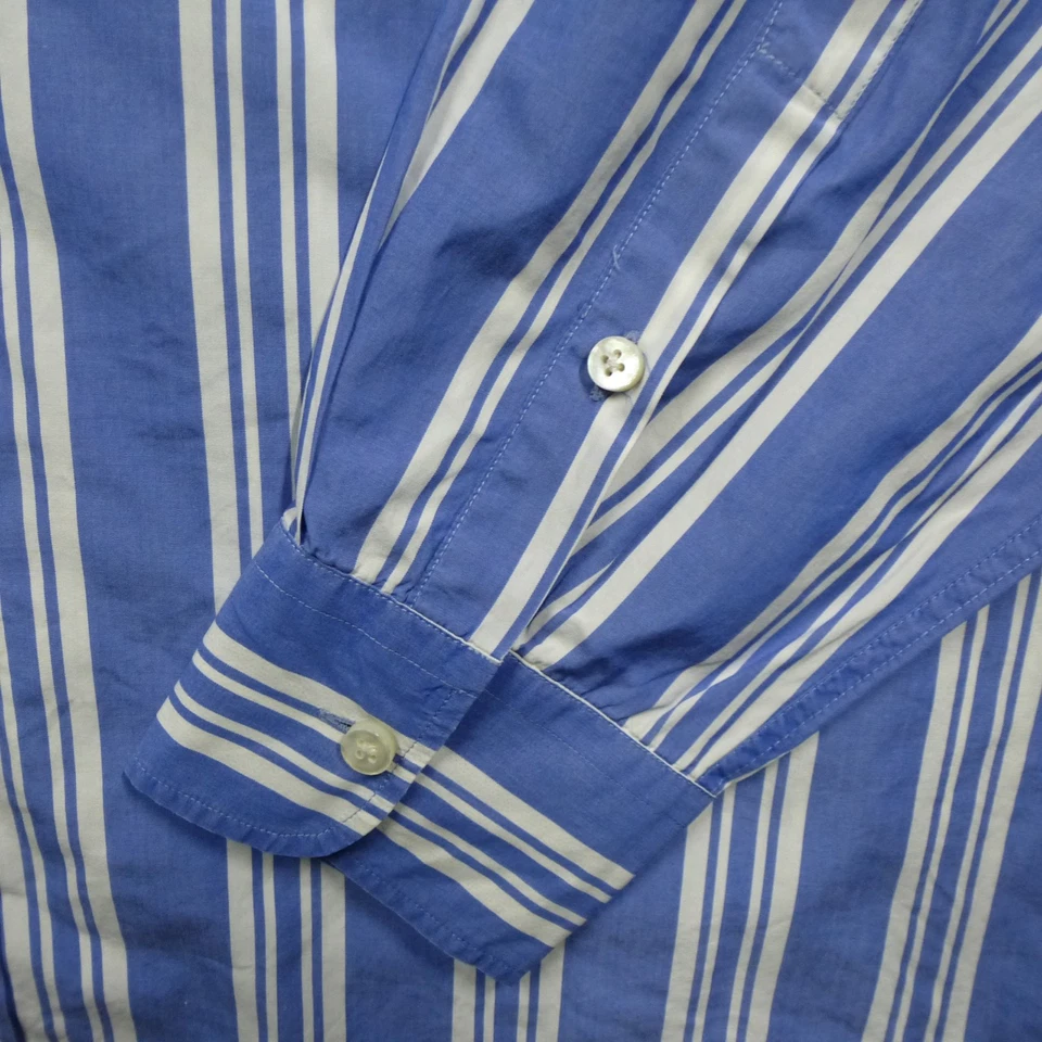 Ralph Lauren Shirt Mens 2XL Blue White Striped Purple Label Cotton Italian Made - Image 2 of 4
