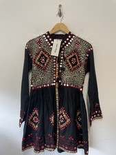 Juliet Dunn Embroidered Boho Cover Up One Size Black Red Tied Front Handmade NWT
