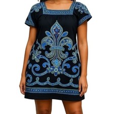 LONDON TIMES Embroidered A-Line Dress Square Neck Short Sleeve Women's Size 8