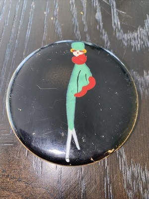 Brass And Enamel Ladies Tin With 30's Styling Lady