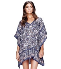 Tory Burch Tunic Madura Printed Beach One Size Coverup 100% Silk Blue Floral