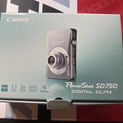 Canon PowerShot SD750 Digital ELPH 7.1MP Camera Silver - Complete In Box