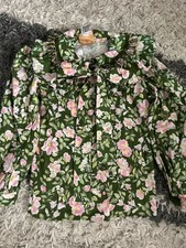 Vtg Francoise Bouthillier Floral Cotton Green Pink Ruffle Cottage Size 12 Shirt