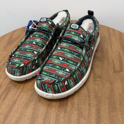 Hey Dude Wally‎ Merry Fishmas sweater Loafers Men Sz 10 Christmas Fish Green Red Hey Dude Wally Merry Fishmas Sweater Loafers Mens 12 Red  main image 2
