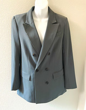 H M Women s Gray Double-Breasted Blazer Peak Lapel 4-Button S/M