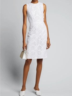 NWT Carolina Herrera white lace eyelet sheath dress sleeveless 10