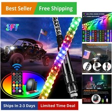 1PC 3FT Spiral RGB Led Whip Light w/RGB Chasing/Dancing Lights RF Remote Cont...