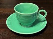 Vintage Fiesta Green Ring-Handle Cup And Saucer Fiestaware