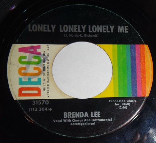 Brenda Lee 45 RPM Record - Lonely Lonely Lonely Me / As Usual C9