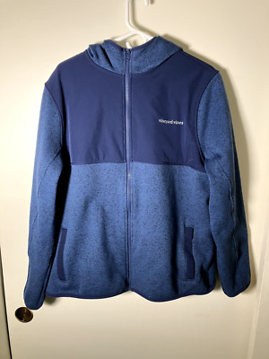 Vineyard Vines Men's Two Tone Blue Full Zip Embroidered Hooded Jacket Size L