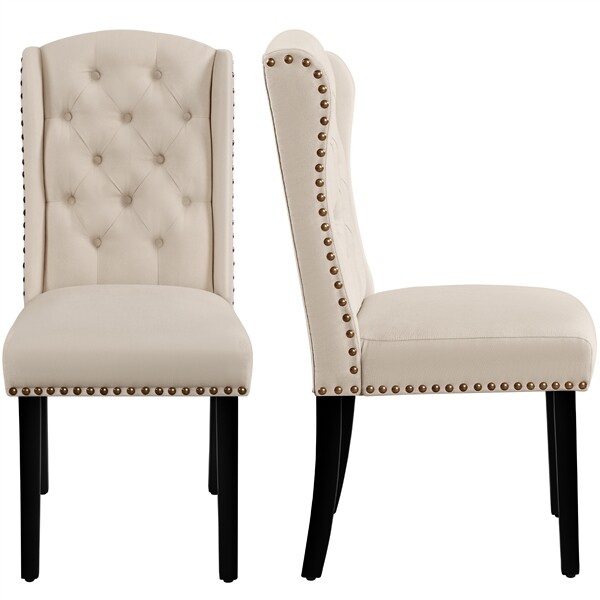 Dining Chairs Button Upholstered Dining Chairs with Nailhead Trims, Solid Legs