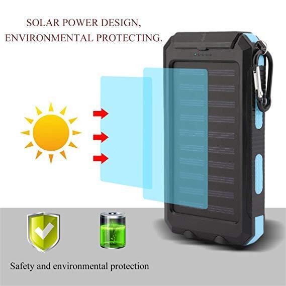 30000mAh Solar Powerbank Externer Batterie Ladegerät Zusatz Akku 2USB 2LED