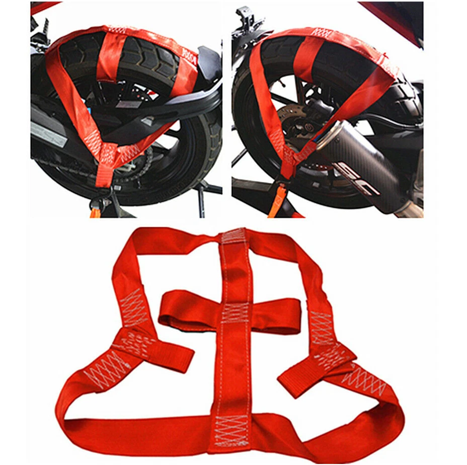 1X Motorbike Motorcycle Rear Wheel Transport Bar Tie Down Lashing Strap Red Belt - Image 2 of 4