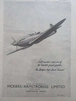 9/1946 PUB VICKERS ARMSTRONGS SPITFIRE HIGH SPEED TRAINER ORIGINAL ANZEIGE