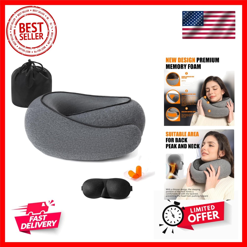 Memory Foam Travel Neck Pillow for Head Support & Comfortable Sleep