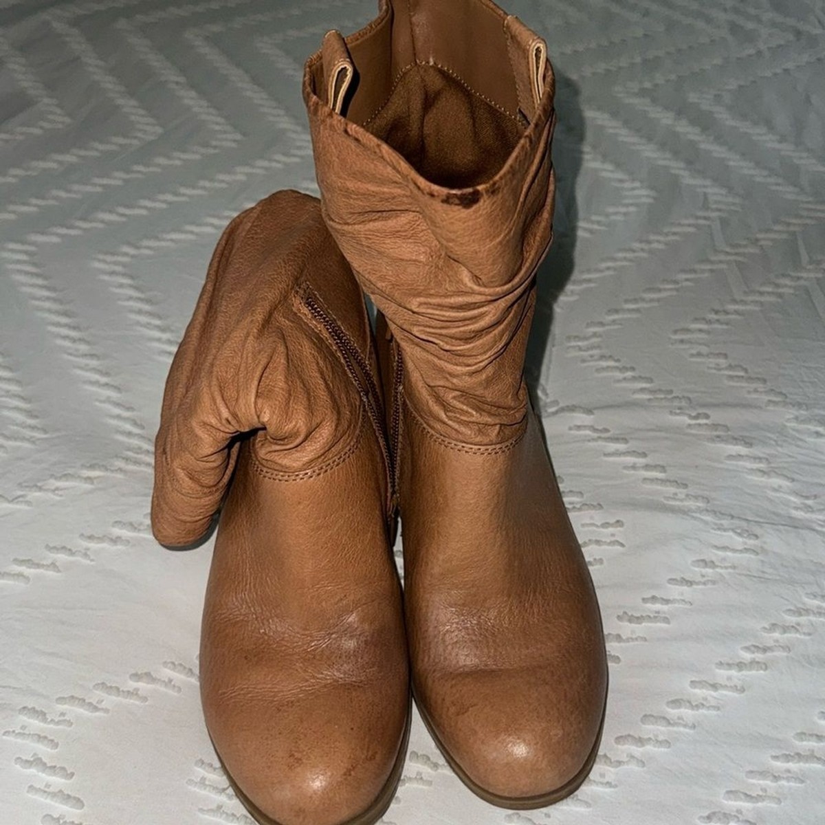 Nine West Leather Cognac Boots Western Slouchy Midcalf 3