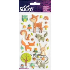 Stickers Sticko Puffy Woodland Animals Deer Fox Owl Skunk Raccoon Squirrel Tree