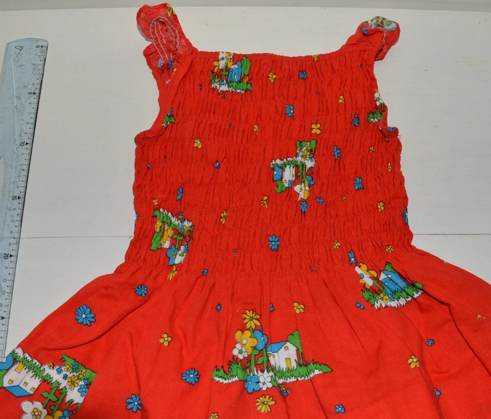 Vêtement enfant ancienne robe bretelle smocks fille vintage 70'S POUM 4 ans - Photo 3/4