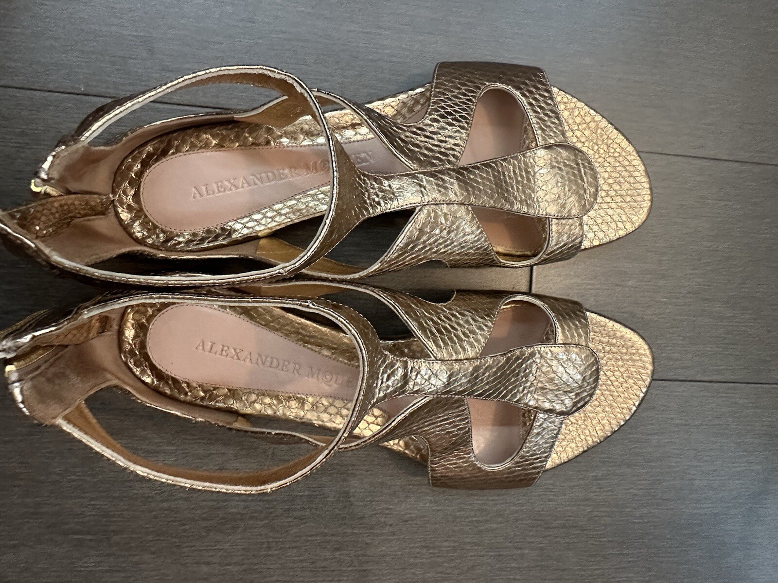 Alexander McQueen Gold Python Cutout Sandals Worn… - image 5