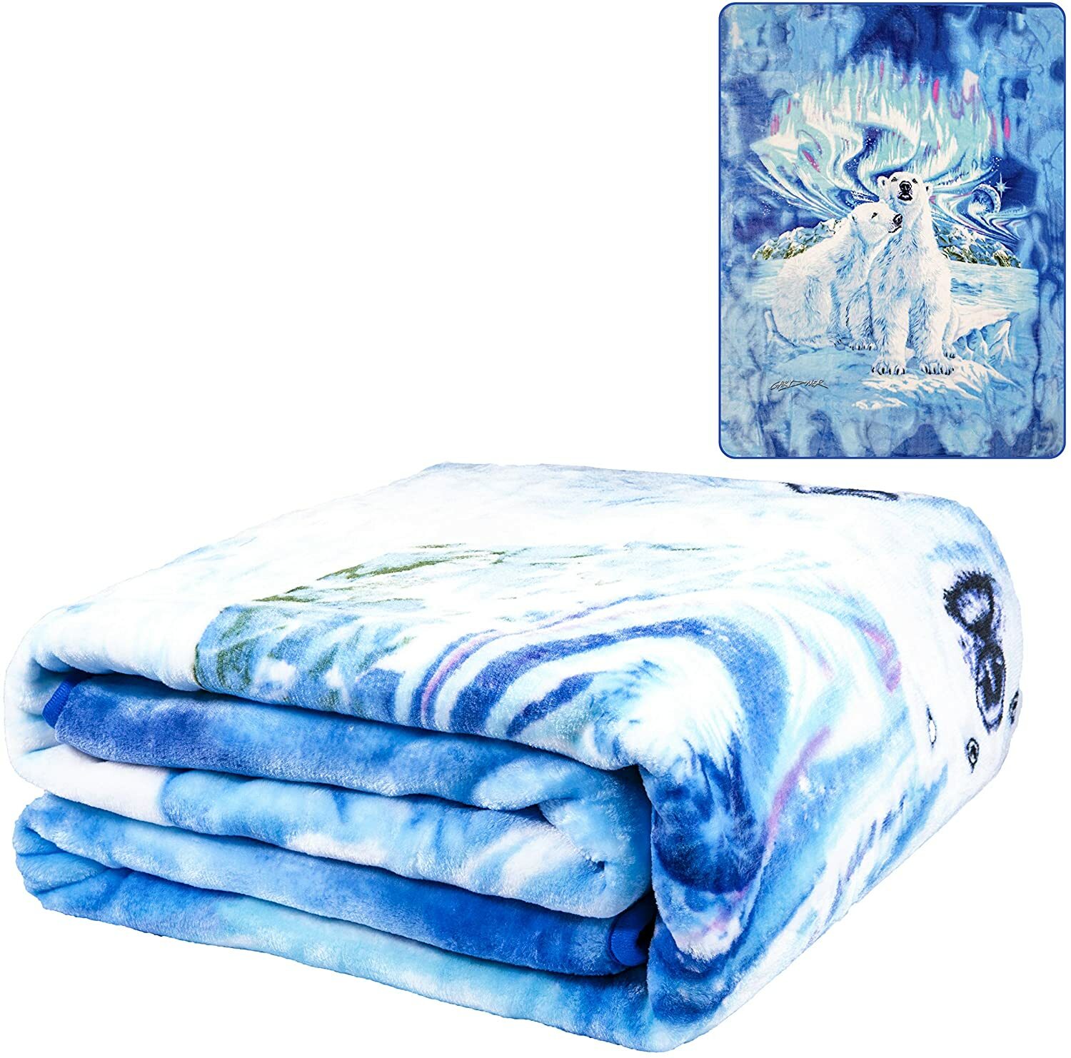 Signature Collection Polar Bears Northern Lights Plush Soft Blanket Queen  Size | eBay