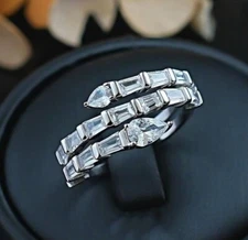 Pear Cut Simulated Diamond Women's Engagement Band Ring In 14k White Gold Plated