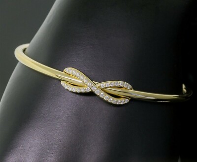 Tiffany Co Diamond Infinity Cuff Bangle 18K Yellow Gold Bracelet