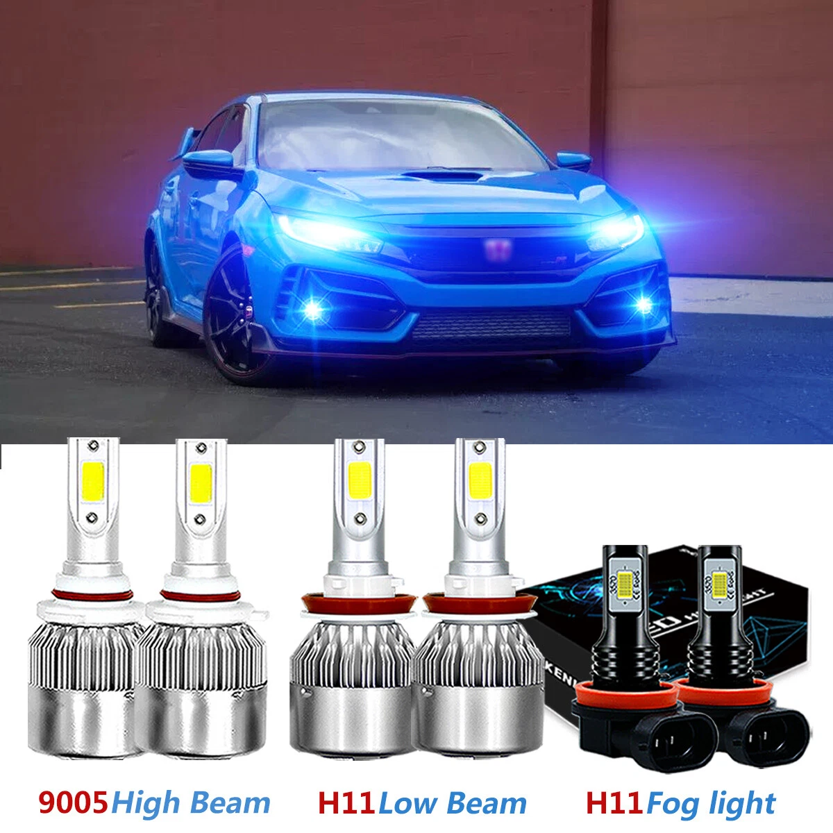 For 2016 2017 2018 Honda Civic LED Headlight Hi Lo Fog light bulbs