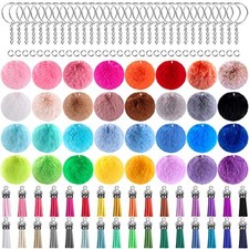 160 Pieces Pom Pom Keychain Tassels Fluffy Pom Balls Faux Fur Pom Pom