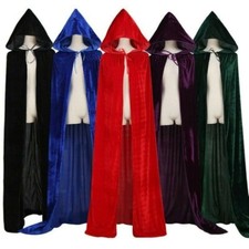 Halloween Velvet Cloak Hood Cape Long Fancy Dress Witch Costumes Cosplay Coat