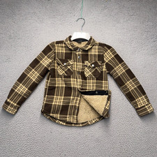 Eddie Bauer Flannel Shacket Boy 6-7 Brown Plaid Sherpa Lined Shirt Jacket Causal