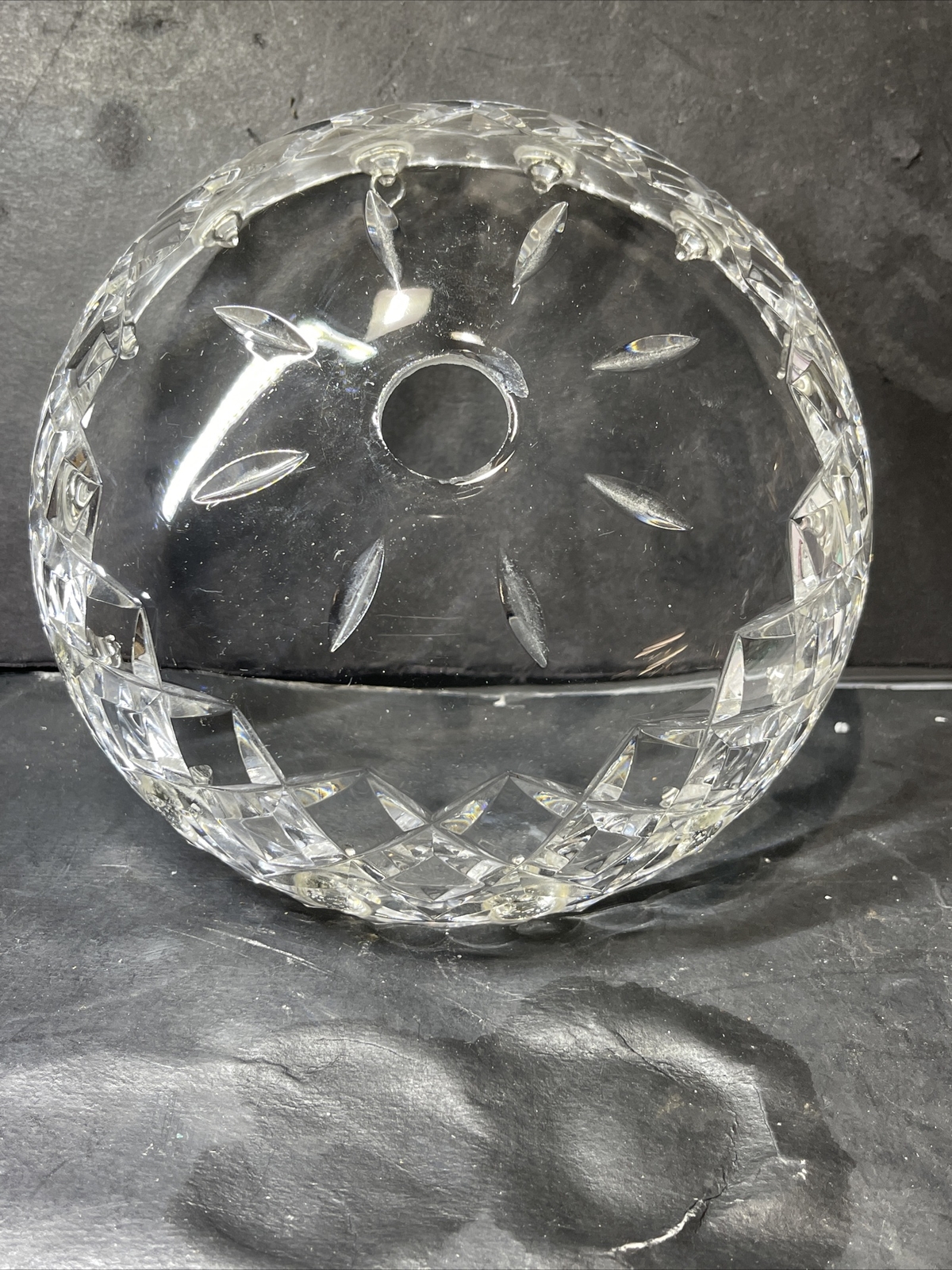 VINTAGE 6” PRESSED CRYSTAL BOBECHE W/14 CRYSTAL HOLDERS IN SILVER eBay