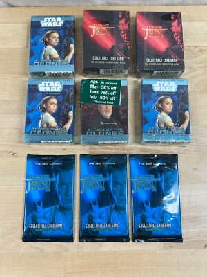 LOT OF 9 STAR WARS: ATTACK OF THE CLONES TRADING CARDS- 6 BOXES / 3 LOOSE PACKS