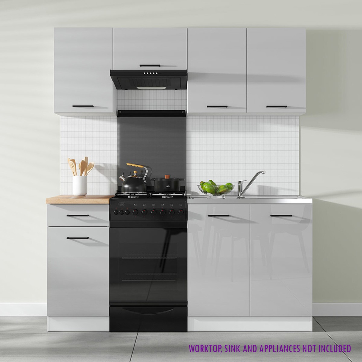 Summer Premium Compact Kitchen Set 170cm Cabinets Light Grey