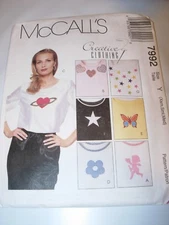 WOMENS CRAFTS UNCUT MCCALLS Sewing Pattern 7992 TOP SHIRT APPLIQUES SIZE XS S M