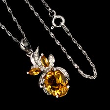 925 Sterling Silver Necklace Oval Citrine 10x8mm Gemstone Jewelry