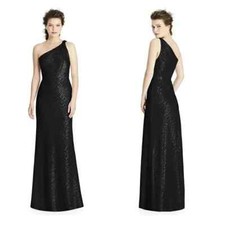 Jenny Yoo JY537 Dessy Metallic Black One Shoulder Maxi Dress Womens 8 Long