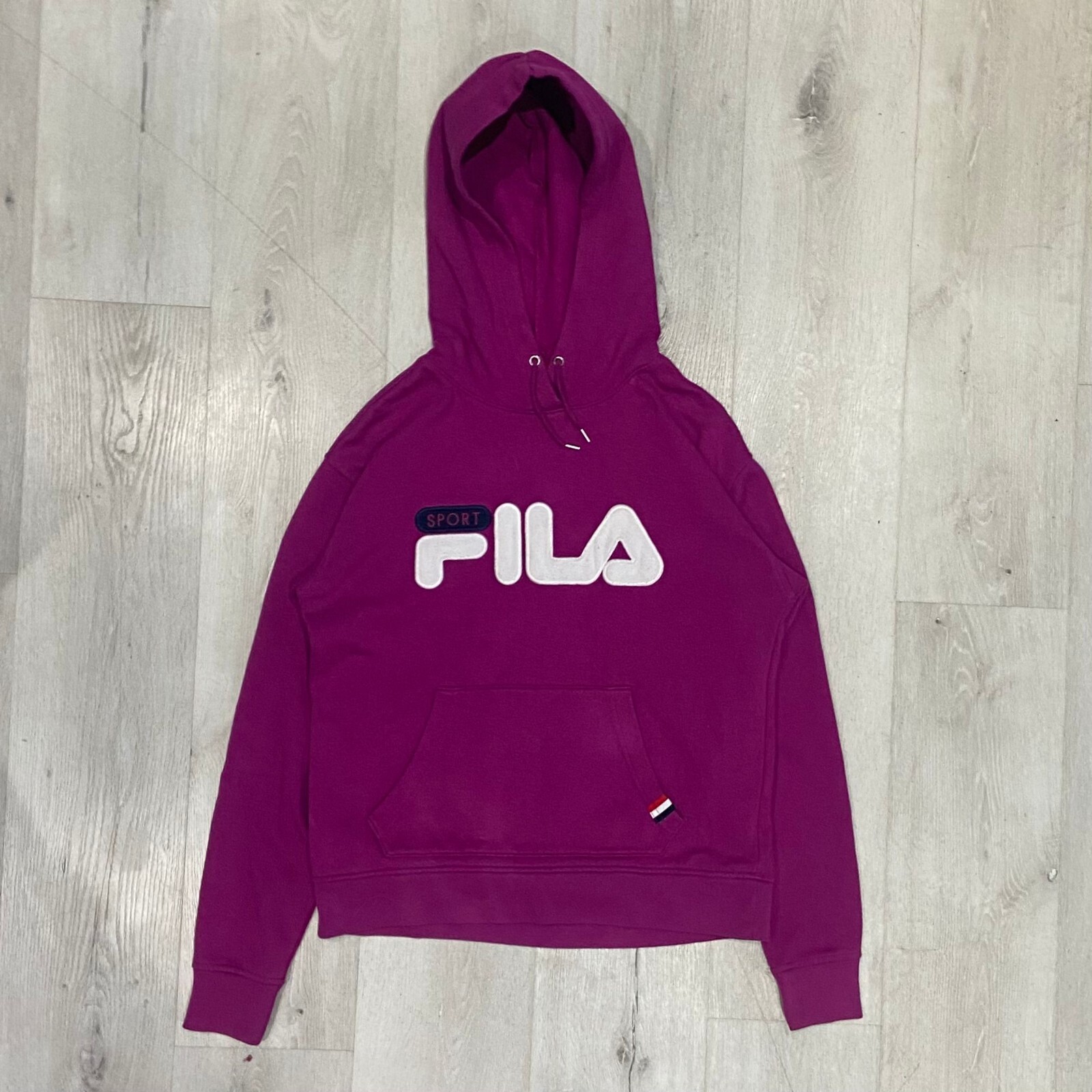 FILA Felpa con Cappuccio Donna Piccola Viola Sportiva Atletica Casual Pullover Felpa con Cappuccio