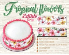 Floral tropical leaf pattern Edible Cake Strips Sugar wrap toppers palm leaves 