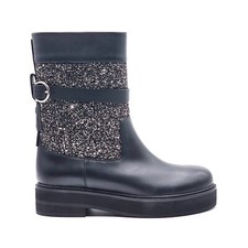Salvatore Ferragamo Paris Gancini Embellished Leather Moto Boots Black New 1290
