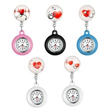 Stethoscope Nurse Watch Retractable Clip-on Lapel Hanging Quartz Pocket Watch