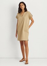 Ralph Lauren Shift Dress Women's Size 4 Beige Twill V-Neck Pockets