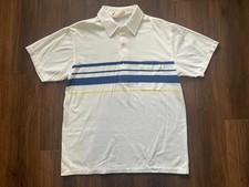 Vintage Arnold Palmer Golf Polo Shirt White Blue Striped w/ Pocket Mens Sz L