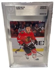 OLIVER MOORE Signed 2025-26 Blackhawks Upper Deck Young Gun RC Card Beckett BAS