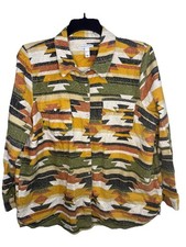 Canyon Retreat Shirt Womens XL Southwestern Aztec Shacket Pearl Snap Pockets QVC