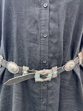 Vintage Native American Turquoise And Sterling Silver Concho Belt