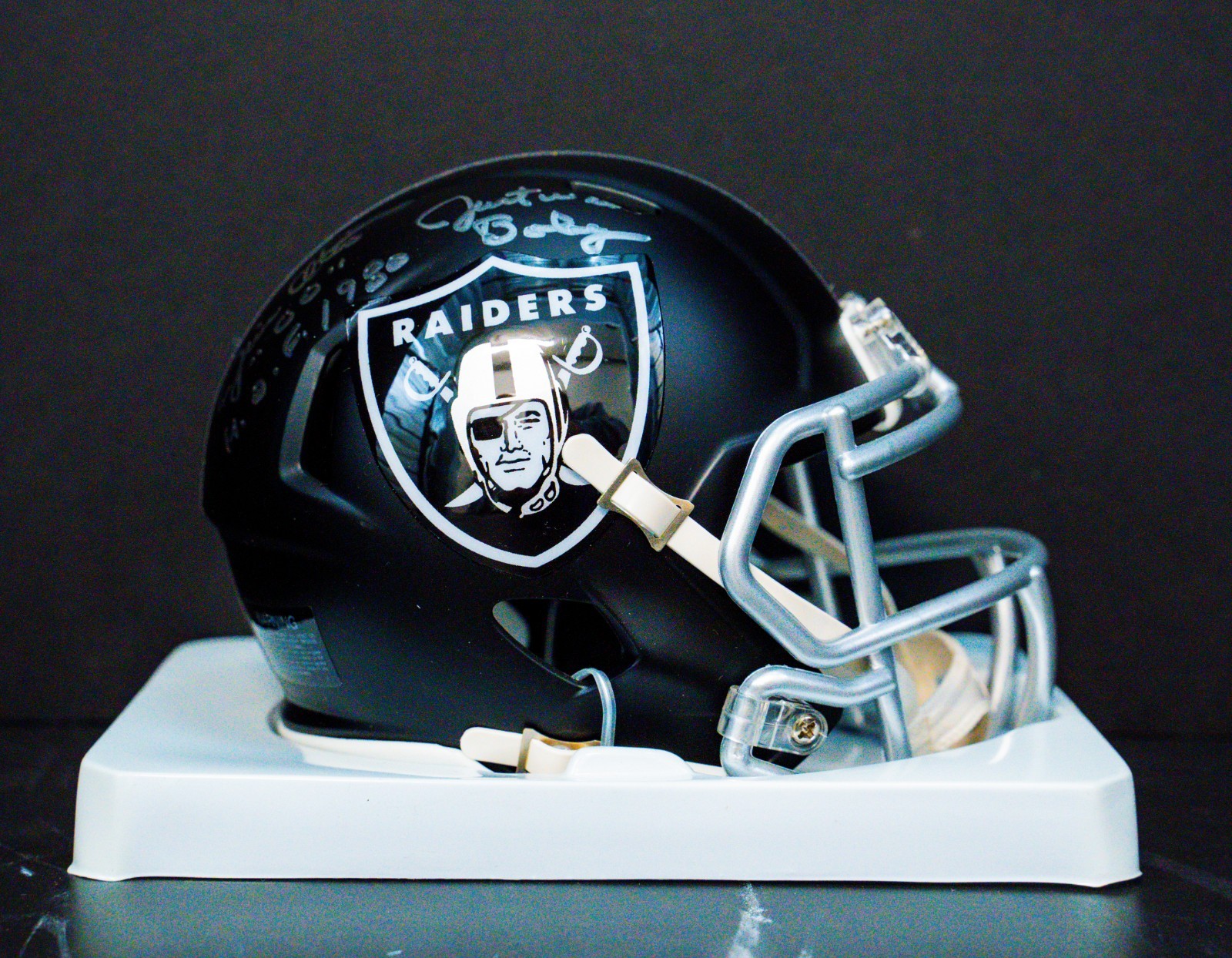 Jim Otto Autographed Signed Oakland Raiders Mini Helmet Inscribed "HOF 1980" "Just win baby" Beckett B42851 