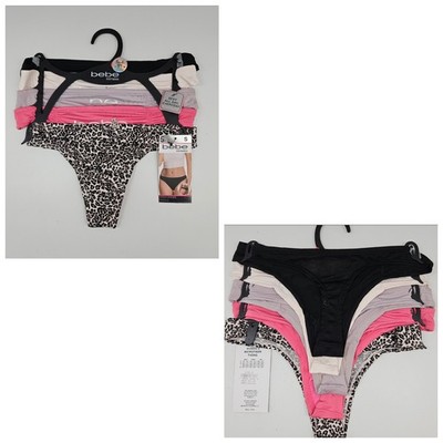BEBE 5 Pack Womens S M L XL Sexy Microfiber Thong Panties Black Cream Beige Pink