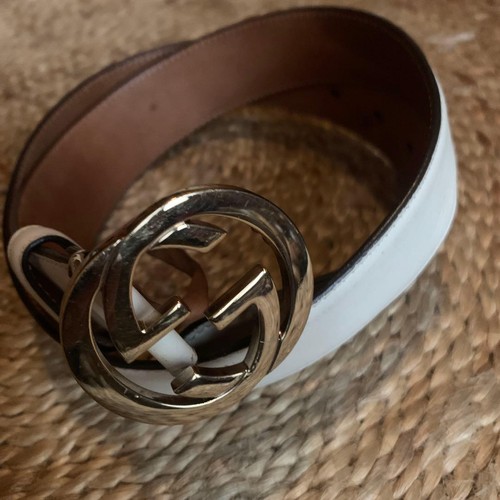 Gucci White Leather Belt with Interlocking G Buckle Pre-Owned